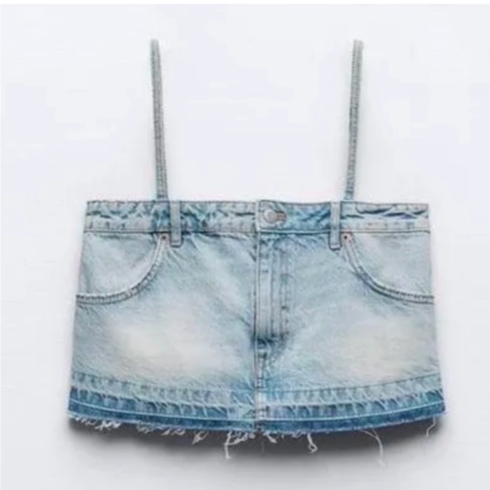 Zara Trf Denim Skirt Effect Crop Top - Picture 4 of 9